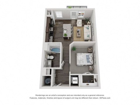 Floor plan for 1 bed, 1 bath, 827 sqft